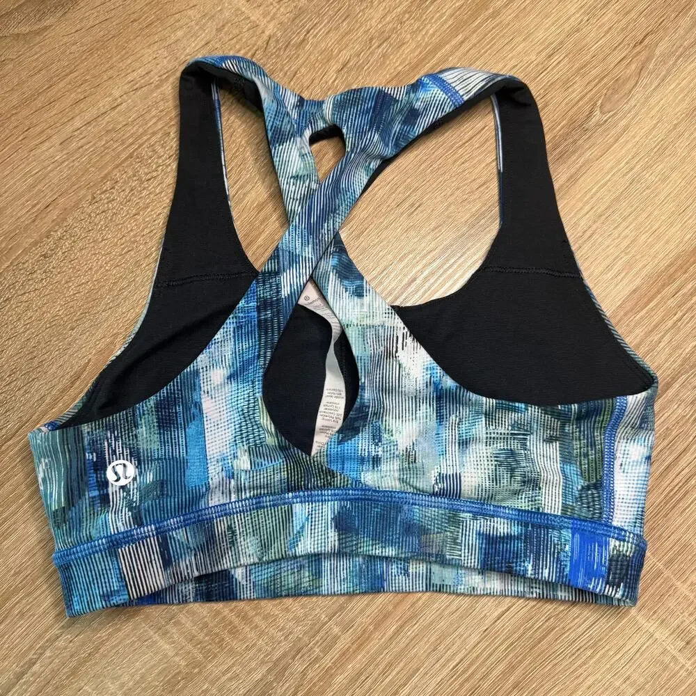 LULULEMON Athletica Time To Sweat Sports Bra Women sz 4 blue & white multicolor